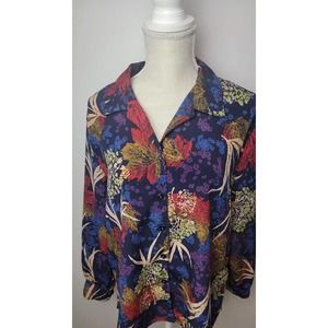 Vintage Allison Daley Petites 14P Ladies Blouse Multicolor Floral